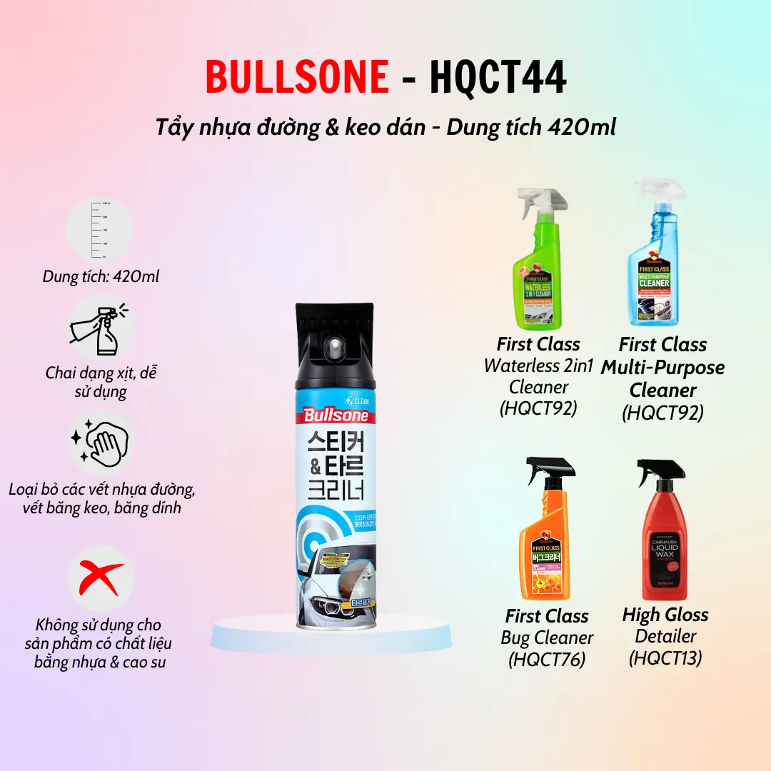 Chất Vệ Sinh Keo Tẩy Nhựa Đường HQCT44 Bullsone (420ml) - Hàng Chính Hãng - 1