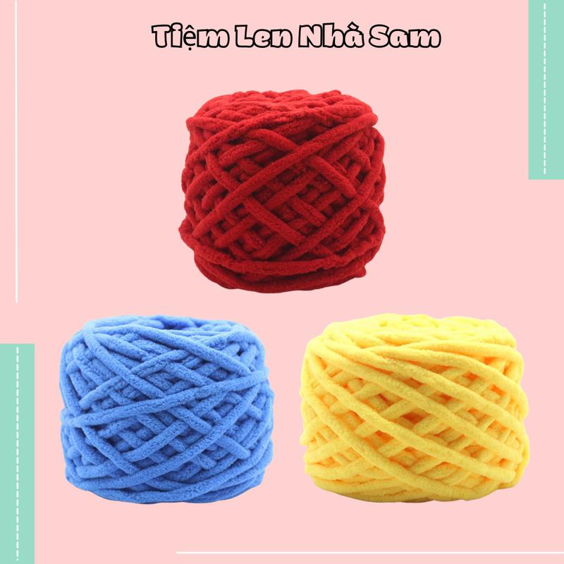 Len Nhung Đũa – Len bông sữa 6mm, 100g dùng để đan móc túi, thú bông, khăn, thảm | Tiệm Len Nhà Sam Diy