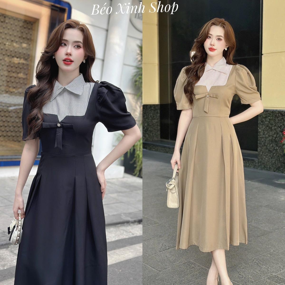 Váy Dự Tiệc Phối Cổ Sơ Mi Lụa Vải Cotton Lạnh 40 - 95Kg Thời Trang Nữ Béo Xinh Shop - A.1400