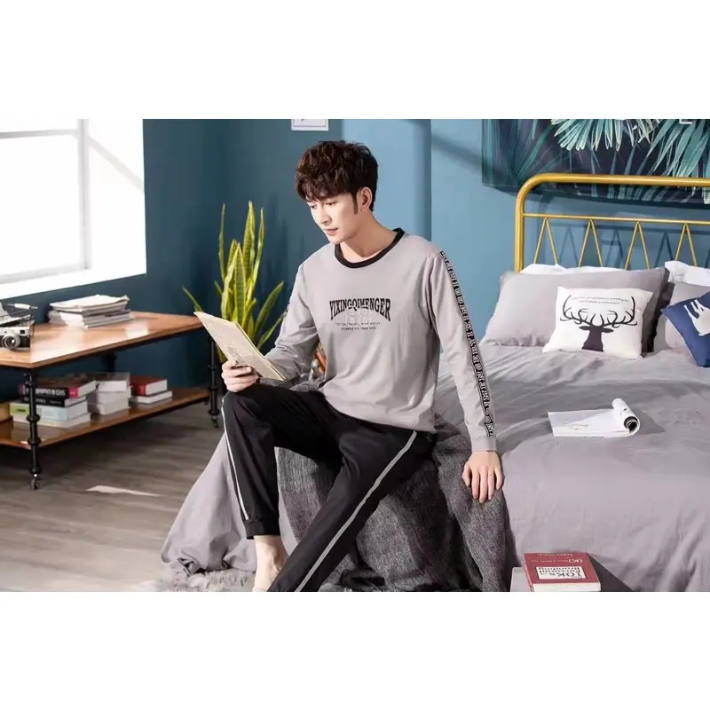 PIYAMA COWOK REMAJA ABG KAOS KATUN IMPORT SETELAN CELANA PANJANG ABU GREY SIZE L-3XL NEW ARRIVAL 3