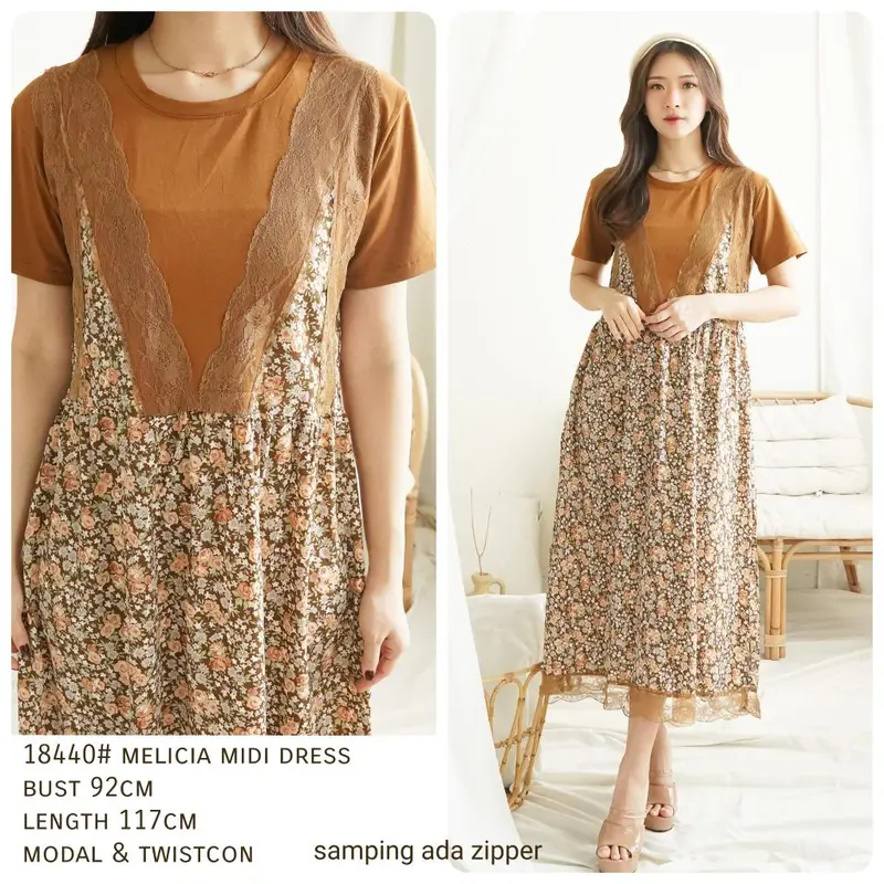 [Basica Moda] 18440 Gaun Dress Midi Wanita Melicia Casual Floral 8