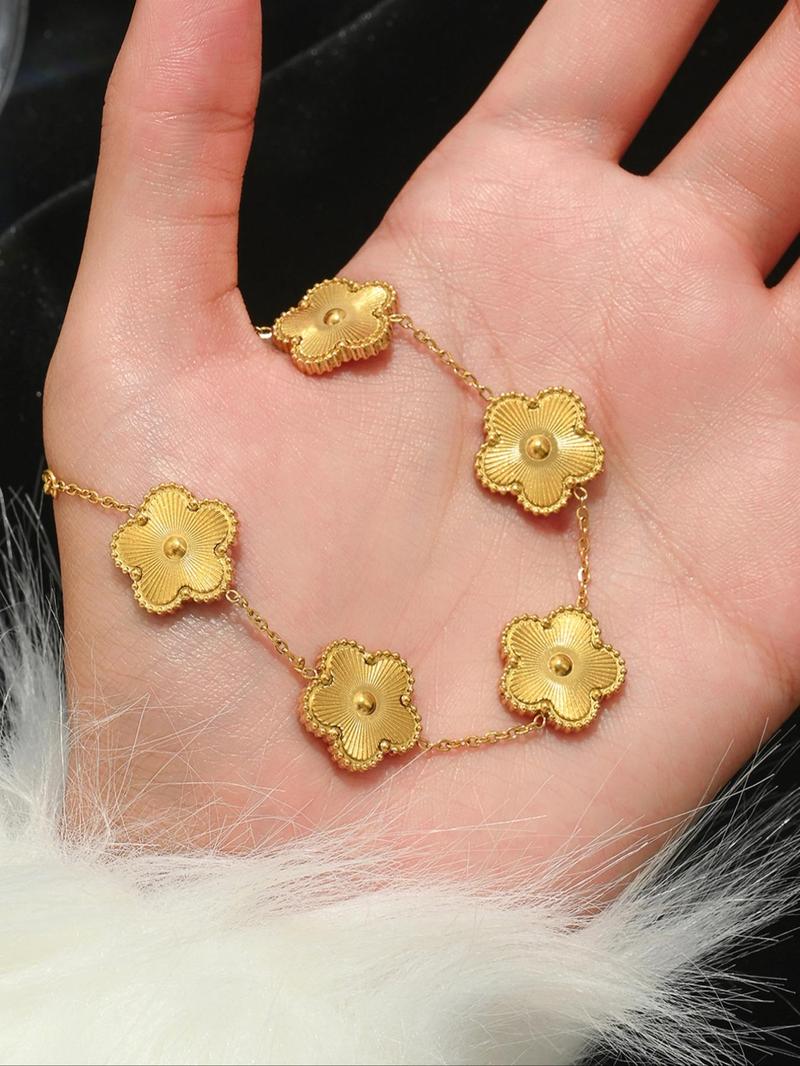Product Introduction of 2024 New Style Flower Design Link Bracelet, Fashionable Stainless Steel Jewelry for Women & Girls, Trendy All-match & Exquisite Matching Bracelet for Birthday Gift 9