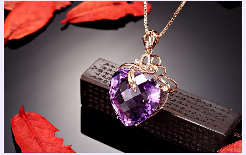 Product Introduction of 2025 TikTok Same Style Heart-Shaped Amethyst Pendant 18K Gold Plated Colorful Gemstone Natural Purple Diamond Necklace Women Clavicle Chain Hot Sale 8
