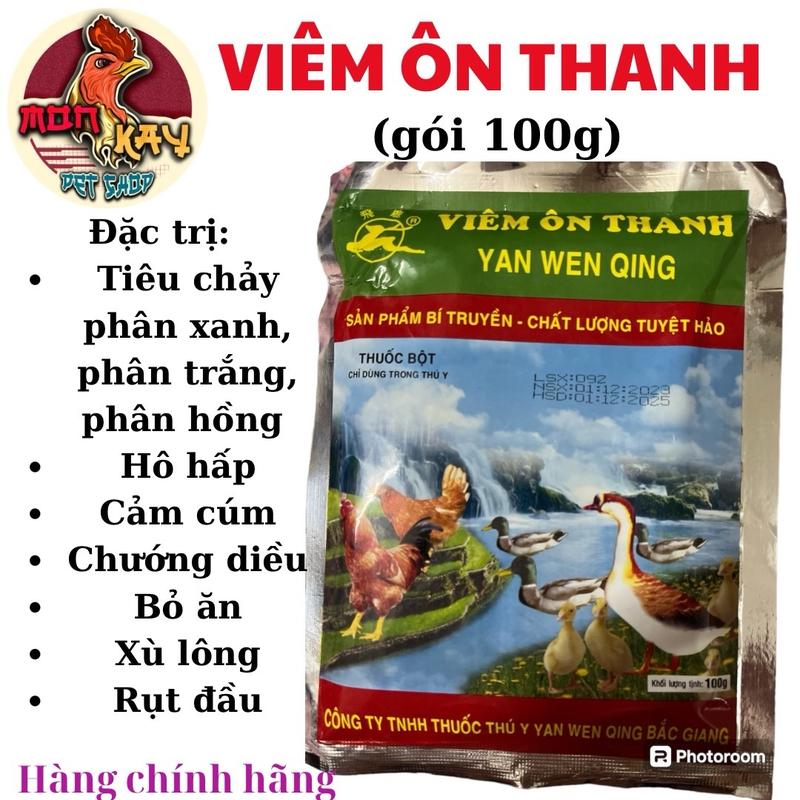 1 gói 100g VIÊM ÔN THANH (thuoc bột trộn ăn) đặc trị Cảm cúm, tiêu chảy, xù lông, xã cánh, bỏ ăn, rụt cổ trên gà vịt viên ốm 1