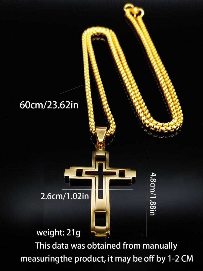 Product Introduction of Men's Stainless Steel Cross Pendant Necklace, Fashion Jewelry for Party, Daily Clothing Decor, Trendy All-match & Exquisite Jewelry for Birthday Gift 1