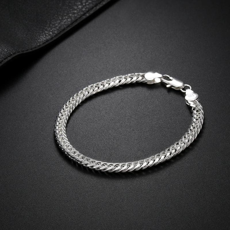 Product Introduction of Fashion original brand 925 Sterling Silver man 6MM geometric chain bracelets neckalces for women Party wedding jewelry sets 10