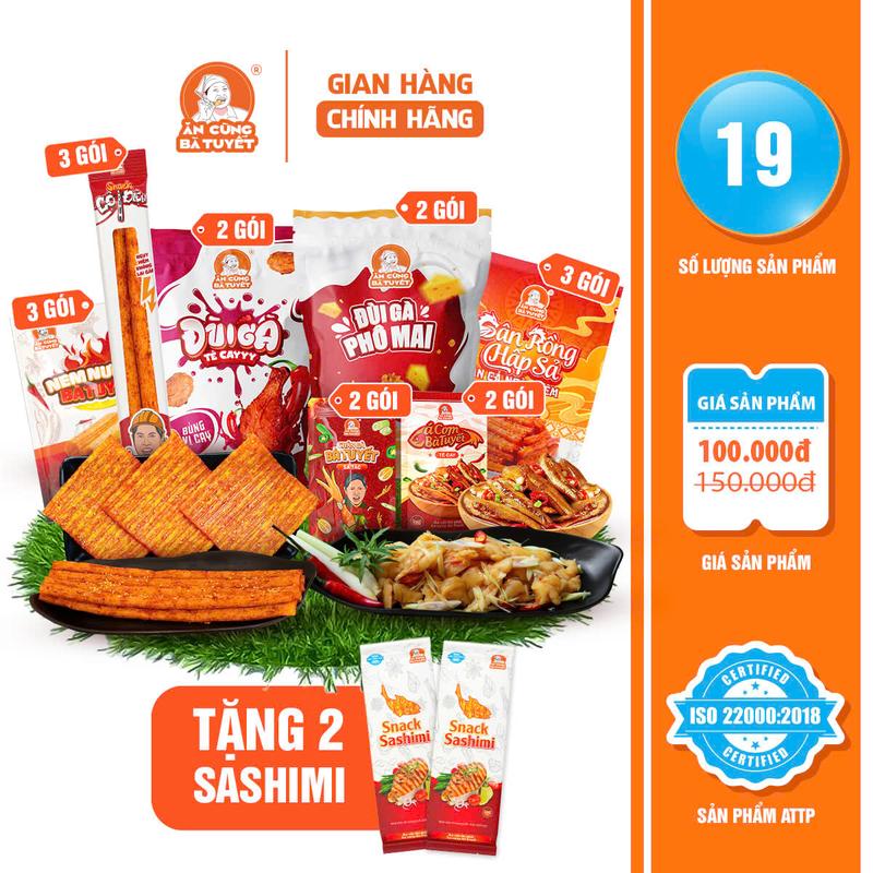COMBO NỘI HOẢ gồm :  2 gói đùi gà phô mai+2 gói đùi gà tê cay+3 gói cột điện+3 nem nướng +3 gân rồng +2 chân gà sả tắc +2 cá cơm- ĂN CÙNG BÀ TUYẾT