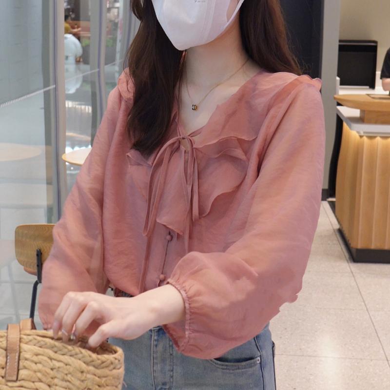 Product Introduction of Áo Sơ Mi Tay Áo, Phong Cách Pháp Ngọt Ngào Và Thường Ngày, Cổ Chữ V Buộc Dây Xếp Nhún Dành Cho Phụ Nữ Vào Mùa Hè, Phong Cách Ins, Sang Trọng Và Đơn Giản, Áo Thời Trang 10