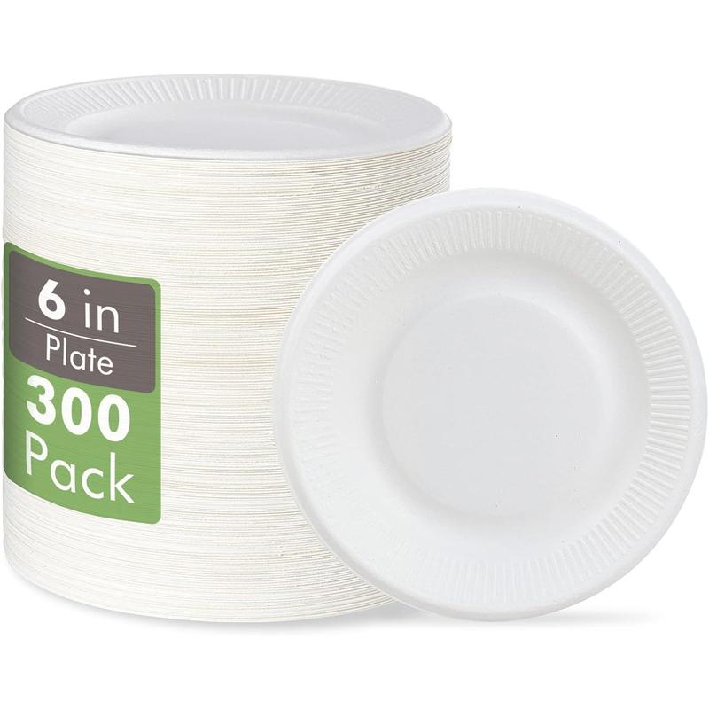 TikTok Shop Count Compostable Small Paper Plates 300 Pack 6 Inch Disposable Paper Plates Uncoated Biodegradable Plates Made of Sugar Cane Fibers Perfect for Sandwich Cake and Snack