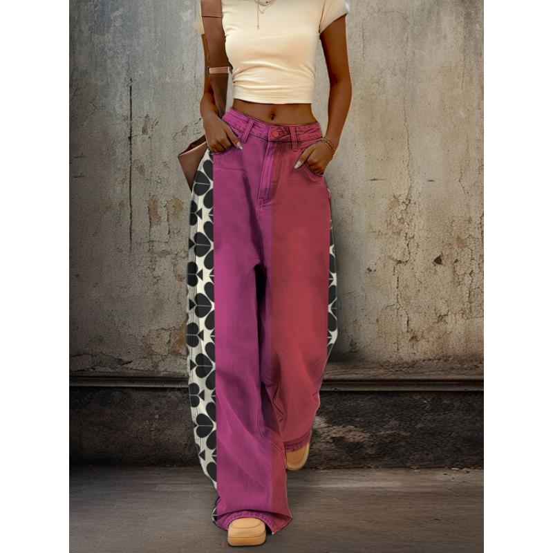 Casual Vacation Print Patchwork Loose High Waist Wide Leg Positioning Print Bottoms Casual Vacation Print Patchwork Loose High Waist Wide Leg Positioning Print Bottoms