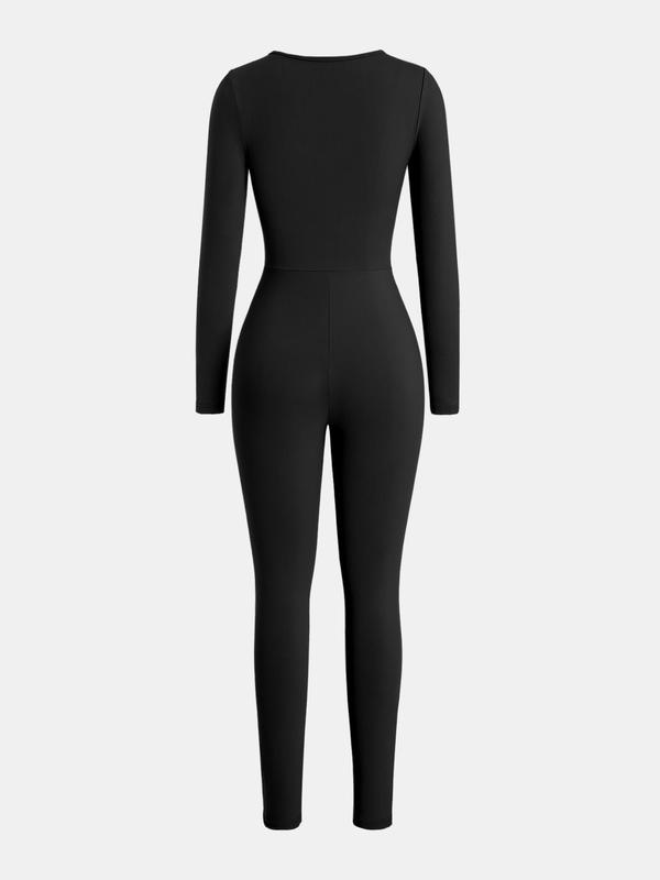 YOZY Waist-hugging Jumpsuit, Casual Minimalist Breathable Slim Long Sleeve Square Neck Bodycon Jumpsuit, 2024 Women's Daily Wear for Spring & Autumn 8