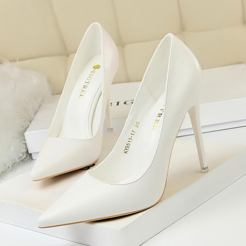 Giày cao gót da lì da bóng gót nhọn 7cm vs 9cm