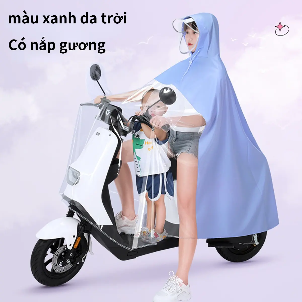 Áo mưa đi xe máy bộ người lớn trùm toàn thân pvc cao cấp nam măng tô nữ 1 người nửa trước trong suốt
