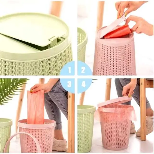ISI (2 PCS )Tempat Sampah Plastik Gratis 2 Rol kantung Plastik Sampah/ Kotak Sampah / Tong Sampah Biru Hijau Pink 2