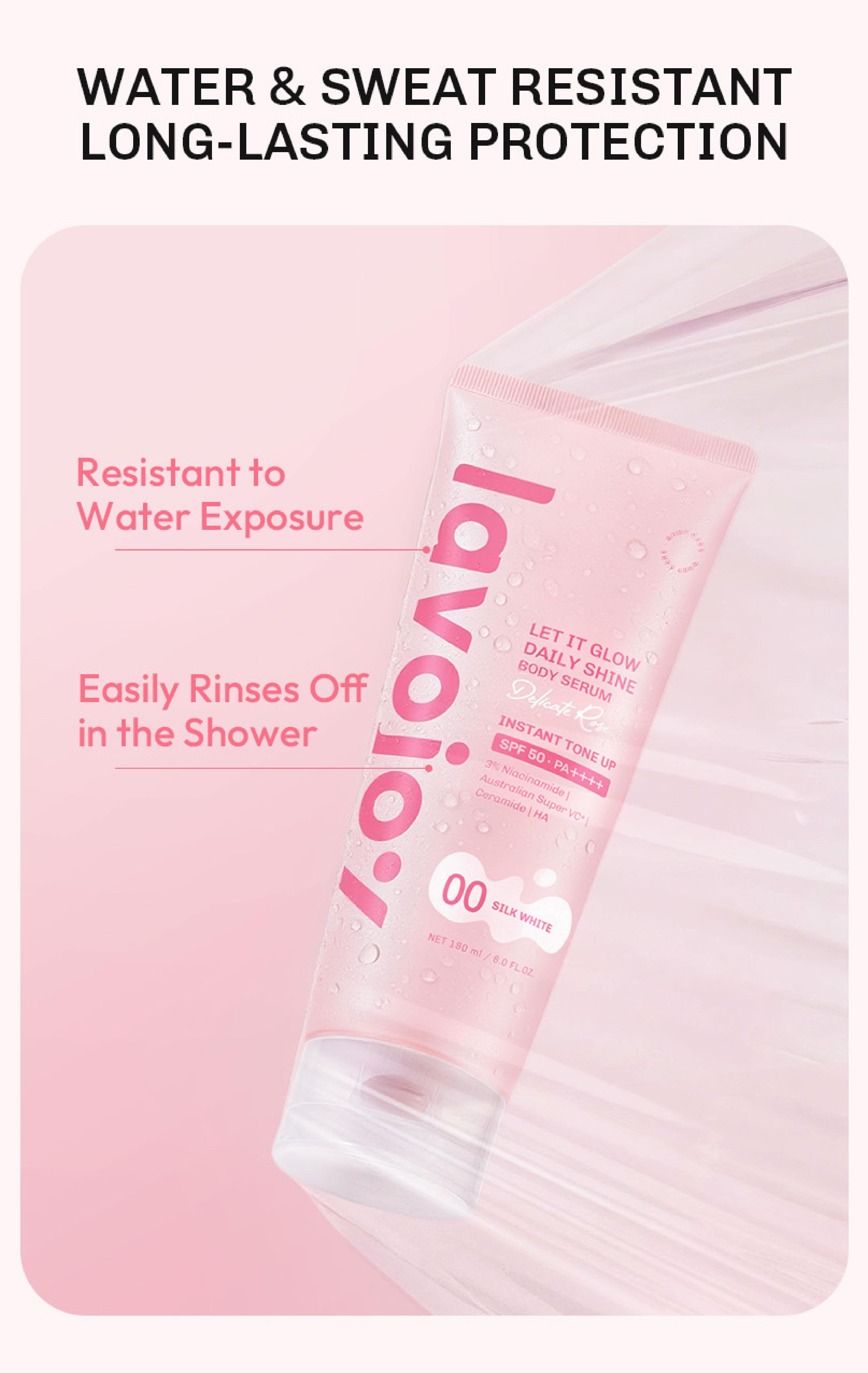 Lavojoy Let It Glow Daily Shine Body Serum Instant Tone Up Delicate Rose with SPF 50PA++++ | Body Serum untuk Perlindungan Sinar UV | Mencerahkan Seketika & Melembapkan Kulit dengan 3% Niacinamide + Australian Super VC + Ceramide