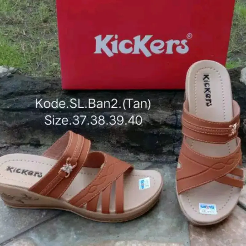 (cod) sandal slop Wedges wanita kickers selop slip on sandal wedges wanita Sendal japit jepit terbaru termurah 0