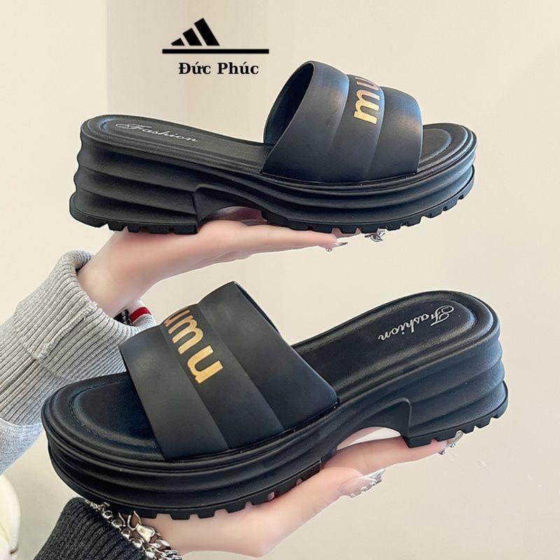 Dép quai ngang đi biển Mumu Vàng, Dép lê nữ độn đế cao su Đức Phúc 8