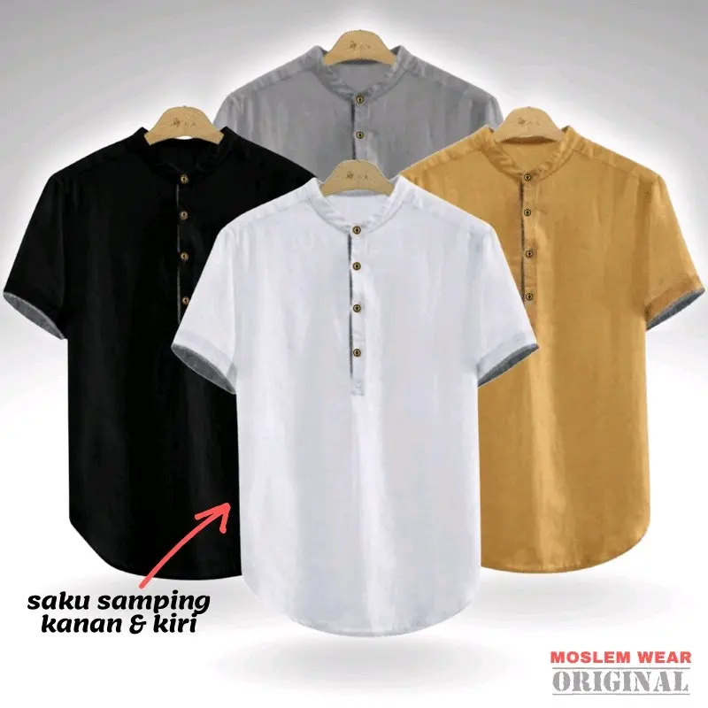 Baju Koko Pria Kurta Hanafi Dewasa Koko Muslim Casual Lengan Pendek Size M L XL XXL