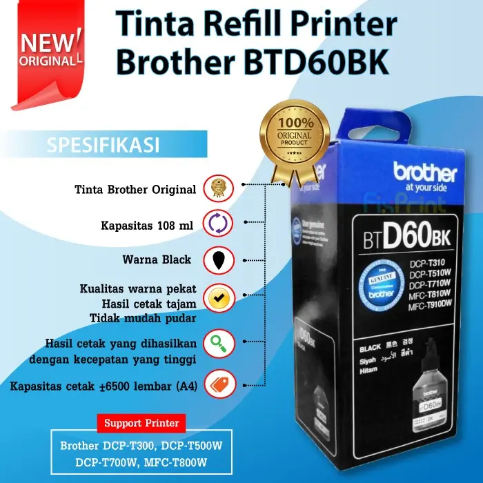 Tinta Refill Brother Original BTD60BK BT-D60BK Black 2