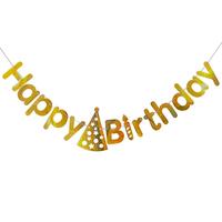 Gambar A 1 Set Banner Happy Birthday Motif Topi Flag Bendara Ulang Tahun Bunting HBD Dekorasi Backdrop - Gold dari DEPARCEL RIBBON Kota Malang 5 Tokopedia
