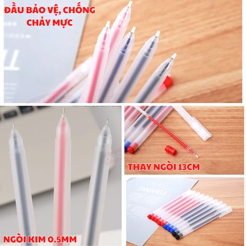 Bút gel nắp cài mực đen xanh đỏ - mực khô nhanh ngòi 0,5mm [chọn đúng phân loại tặng quà] 1