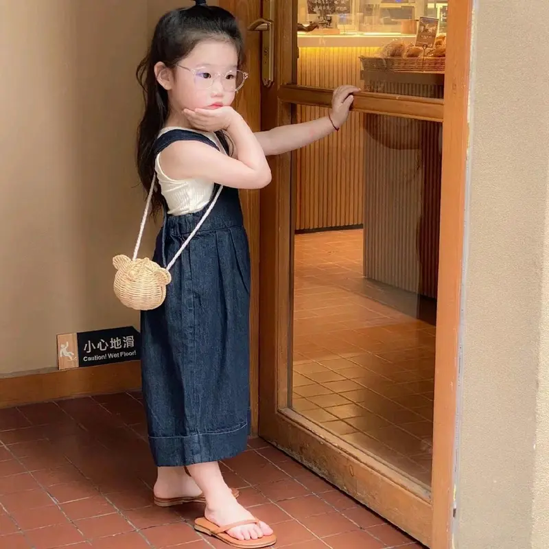 (Ys) set yếm jean kèm áo cotton cho bé gái 10-40kg 5
