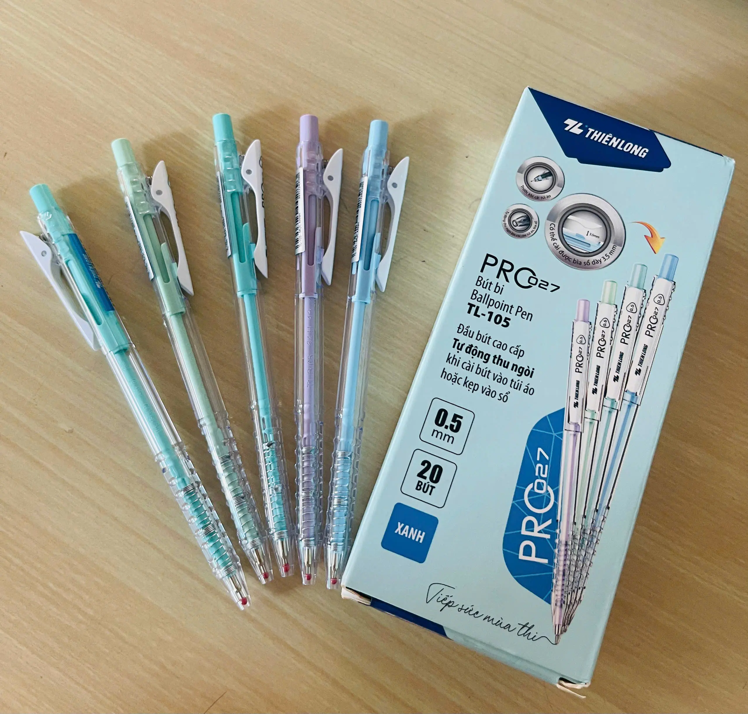 Túi 5 bút bi TL-105 xanh xịn mịn (Combo 5 bút)