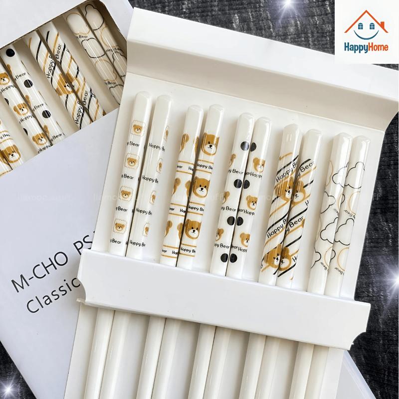 Hộp 5 đôi đũa gốm sứ cao cấp bền đẹp, đũa ăn cơm kháng khuẩn chống mốc không sơn mài 0