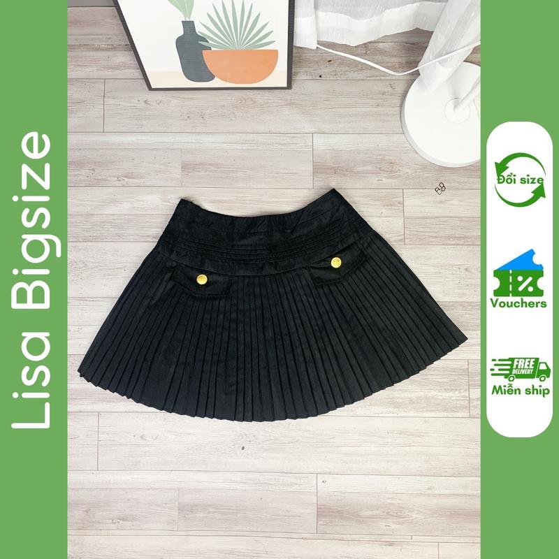 Chân váy xếp ly Lisa.Bigsize đính cúc vàng may chun lưng và có lót bảo hộ dành cho nữ Women Bo Chun
