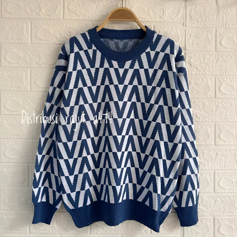GIVANE SWEATER RAJUT KNIST IMPORT MOTIF V ATASAN WANITA Top Fit Panjang 0