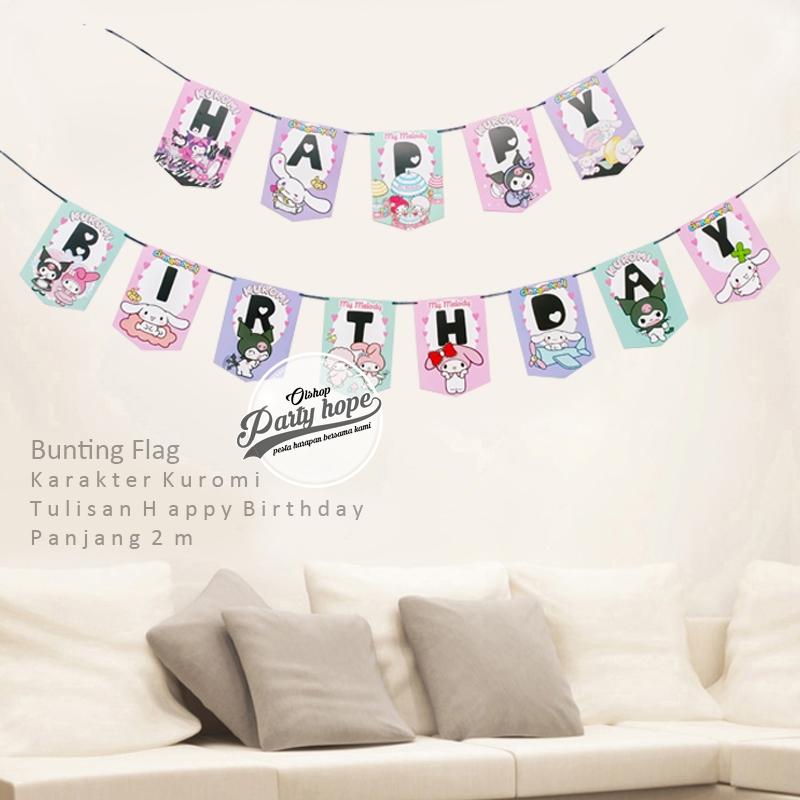 Banner hbd melody kuromi cinamorol / Bunting Flag Hbd / Banner Hbd kartun kuromi sanrio 5