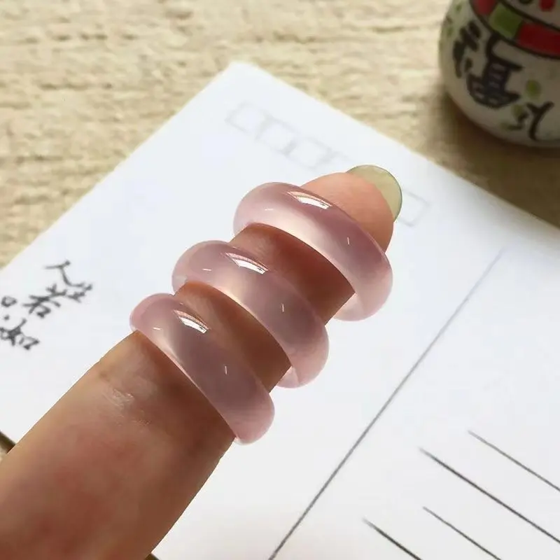 Nhẫn Mềm, Nhẫn Ngón Tay Ngọc Bích Chalcedony Mã Não Hồng Giống Băng Ánh Trăng Trắng Tự Nhiên, Nhẫn Đĩa Cặp Đôi, Phong Cách Đơn Giản, Thích Hợp Cho Các Cặp Đôi 4