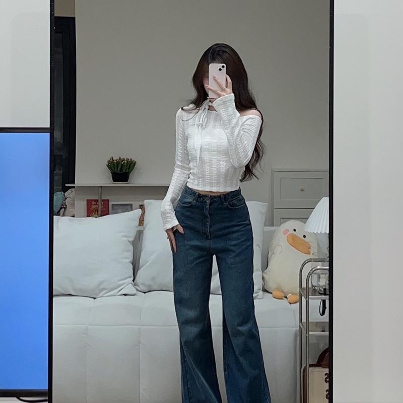 Mia Top - áo thun trễ vai nữ tặng kèm dây thiết kế tay loe dài nhiennhienvintage BA361 Women Trắng Sơ Mi Shirt 3
