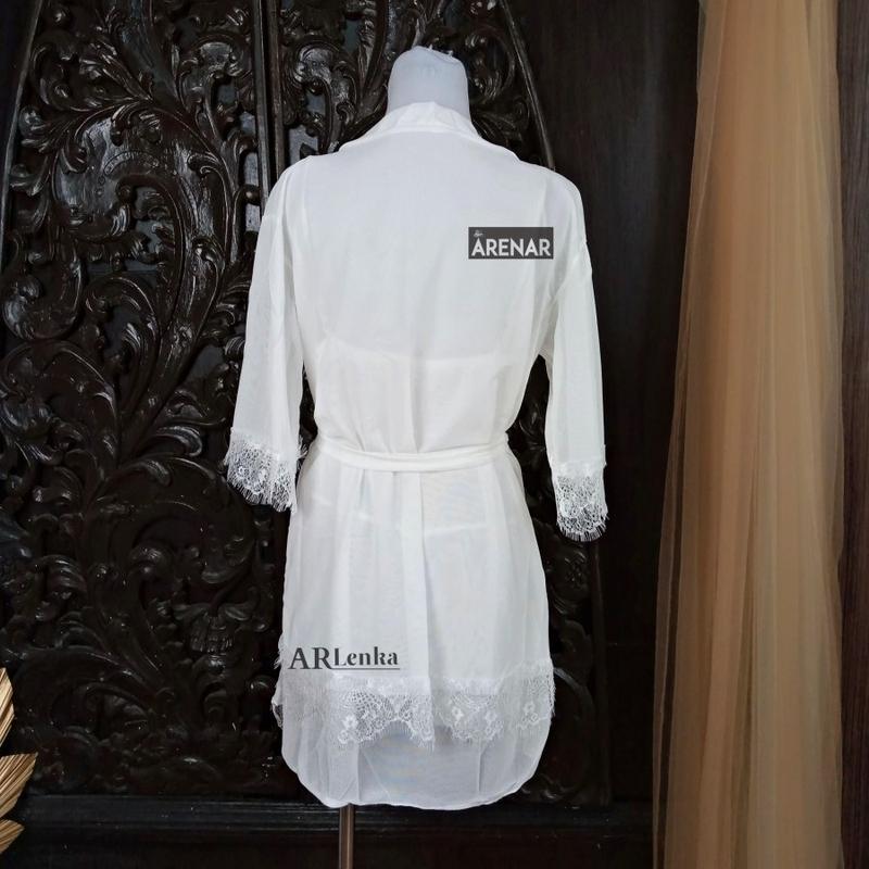 ARENAR SKA295 Dress Lingerie Putih dan Kimono Set - Baju Tidur Tipis Transparan Wanita Daster 3