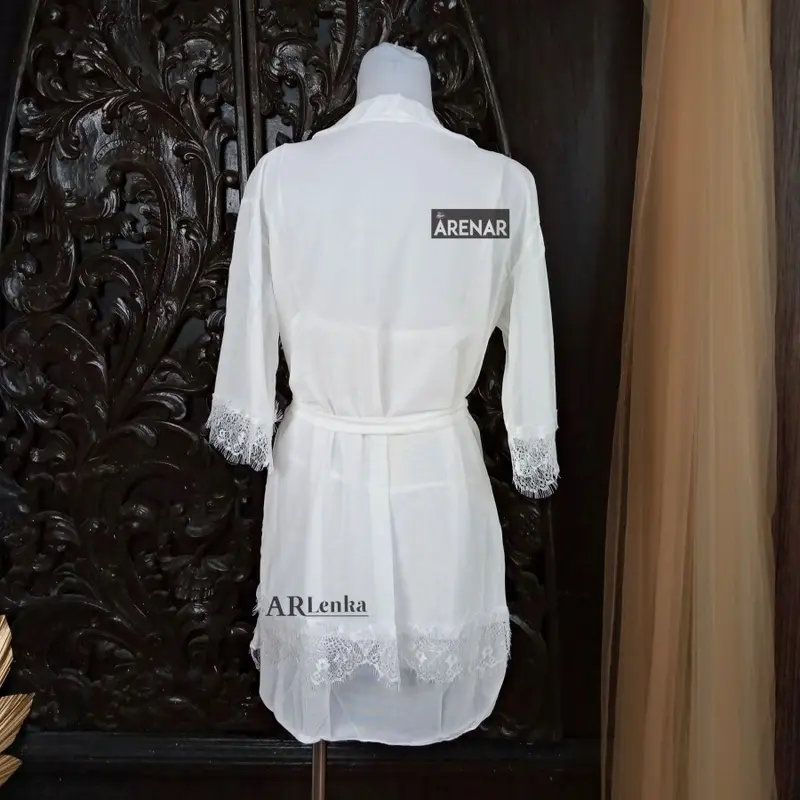 ARENAR SKA295 Dress Lingerie Putih dan Kimono Set - Baju Tidur Tipis Transparan Wanita Daster 3