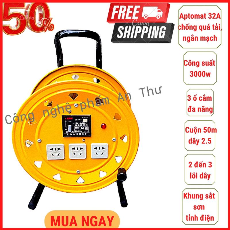 [Chỉ 246k] Rulo Cuốn Dây Điện Có CB 32A Chống Giật, Quá Tải, Ngắn Mạch, Cùng 3 Ổ Cắm Đa Năng Và Đèn LED Báo Điện, An Toàn, Tiện Lợi