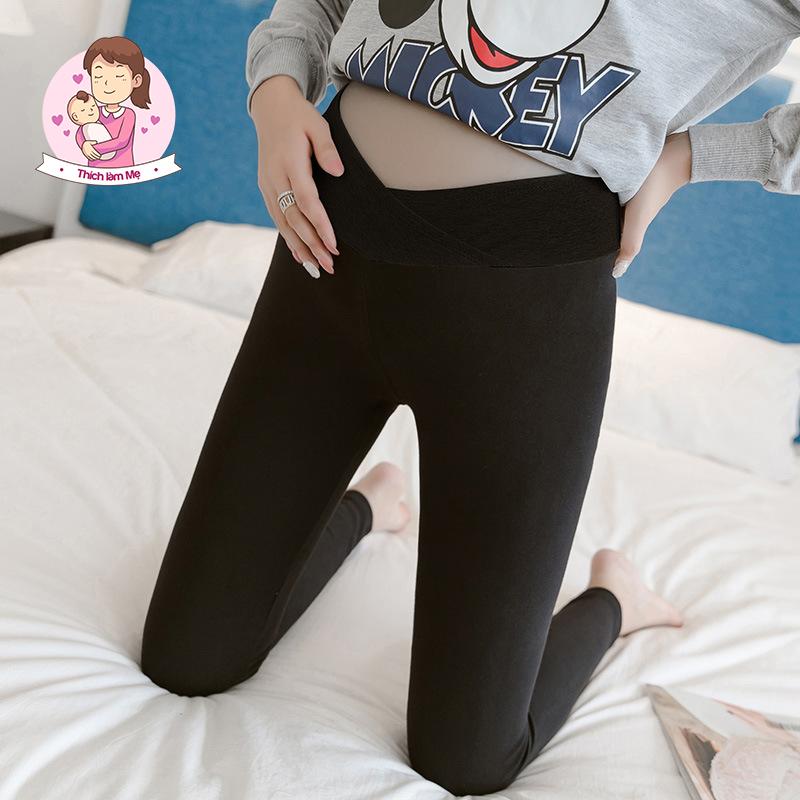 Quần bầu dài legging cạp chéo, chất vải mềm mịn, có cúc chỉnh chun, co giãn 4 chiều