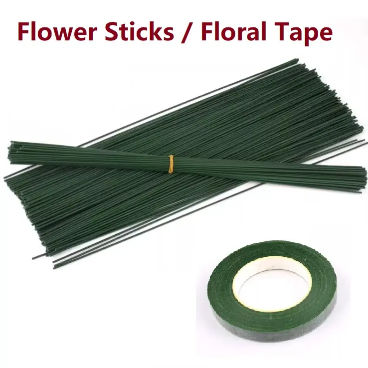 50 Pcs Artificial Flower Sticks Tangkai Bunga Dawai Besi Bunga / 12mm Floral Tape Pelilit Bunga 30 Yards