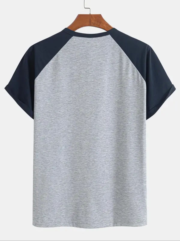 Men's Colorblock Raglan Sleeve Tee, Regular Fit Casual Soft Comfy Round Neck Short Sleeve T-shirt for Summer, Men's Top for Daily Wear 1