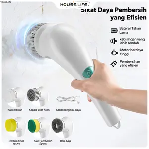 Sikat Pembersih Listrik Tanpa Kabel Genggam 5-in-1 Sikat Pembersih Tahan Air Sepenuhnya Otomatis untuk Penggunaan di Rumah