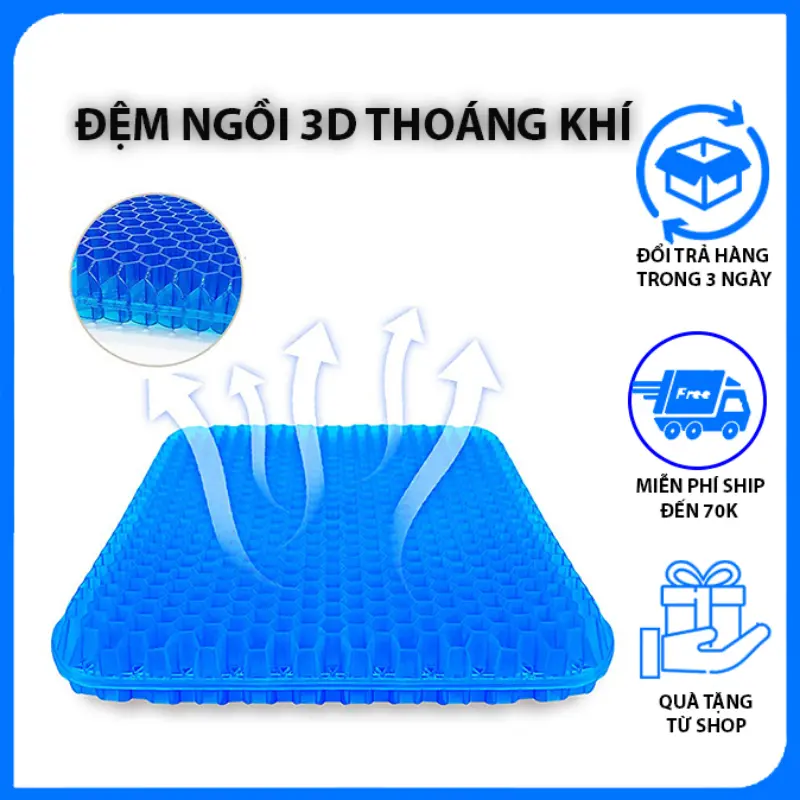 [DD-necessary]  Đệm Ngồi 3D 2 Lớp Thoáng Khí - Nệm Gel Tổ Ong Lót Ghế Trên Ô Tô Giúp Tuần Hoàn Máu,Chống Đau Mỏi Lưng