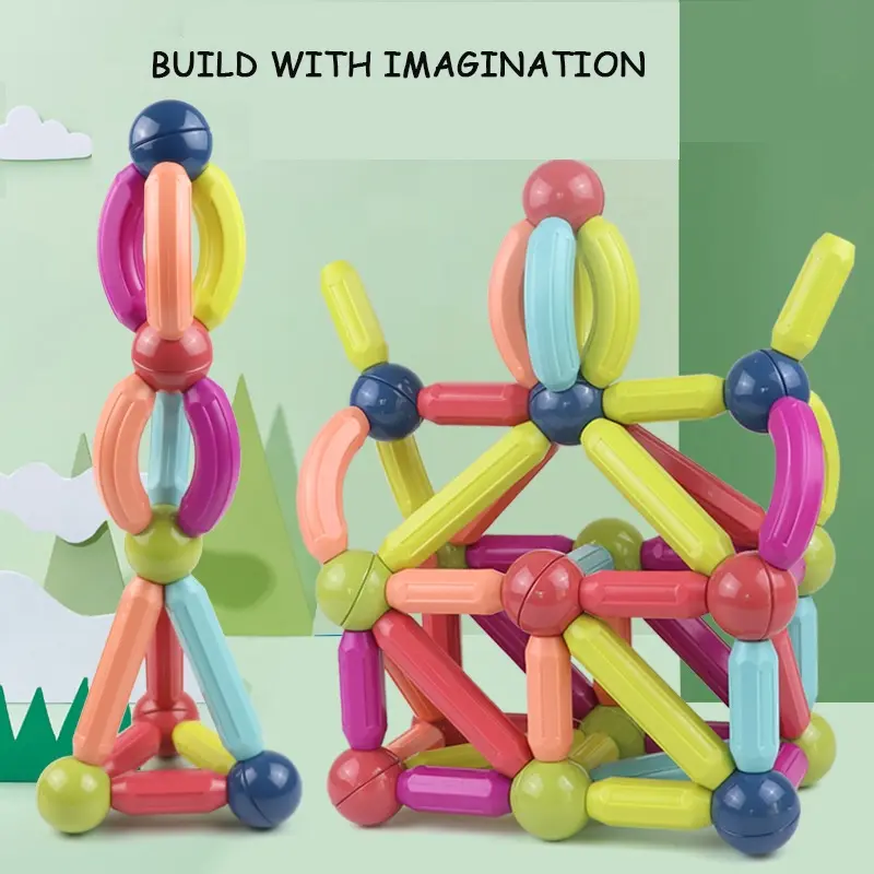 Mainan Pendidikan Anak Magnetik Blok Bangunan Tongkat Set DIY Perakitan Mainan 4