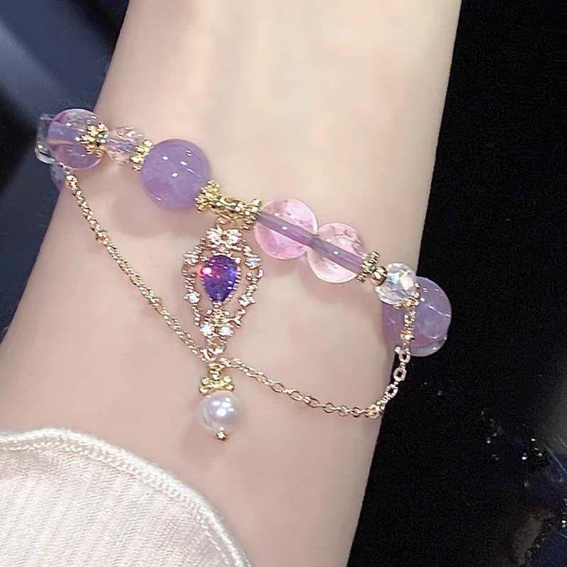 Product Introduction of New purple crystal bracelet color collision light luxury niche delicate feeling fairy hand chain best friend gift wisteria flower hand chain 6