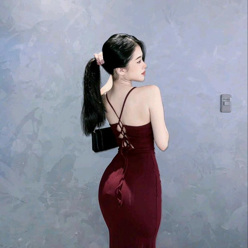  Đầm Hai Dây Cổ Vuông Hở Lưng U Đan Chéo Cột Dây - Dáng Dài Midi Ôm Body - đầm ôm body váy dự tiệc váy xinh đầm nữ Women Dress Thun váy  thắt 