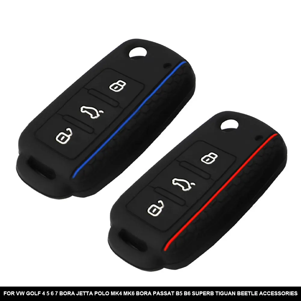 Silicone Car Key 3 Button Key Cases Cover Keychain Protection For VW Golf 4 5 6 7 Bora Jetta POLO MK4 MK6 Bora Passat B5 B6 Superb Tiguan Beetle Accessories #455518