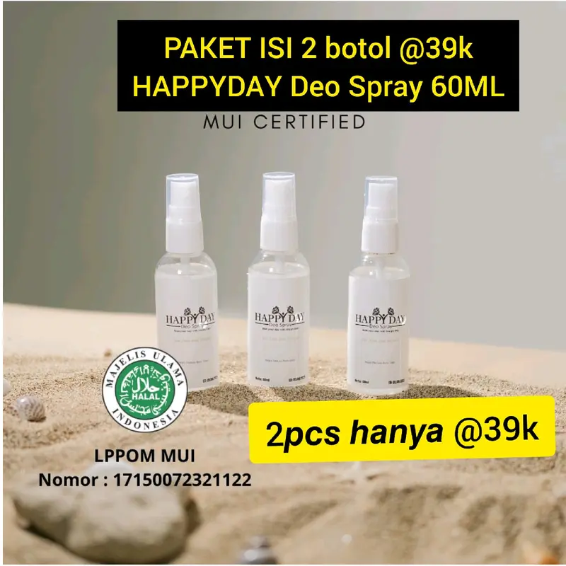 PAKET ISI 2BOTOL HAPPY DAY DEO SPRAY 60ML , happyday deo happydaydeo deospray menghilangkan mencerahkan ketiak ampuh hilangkan bau  mbk 0