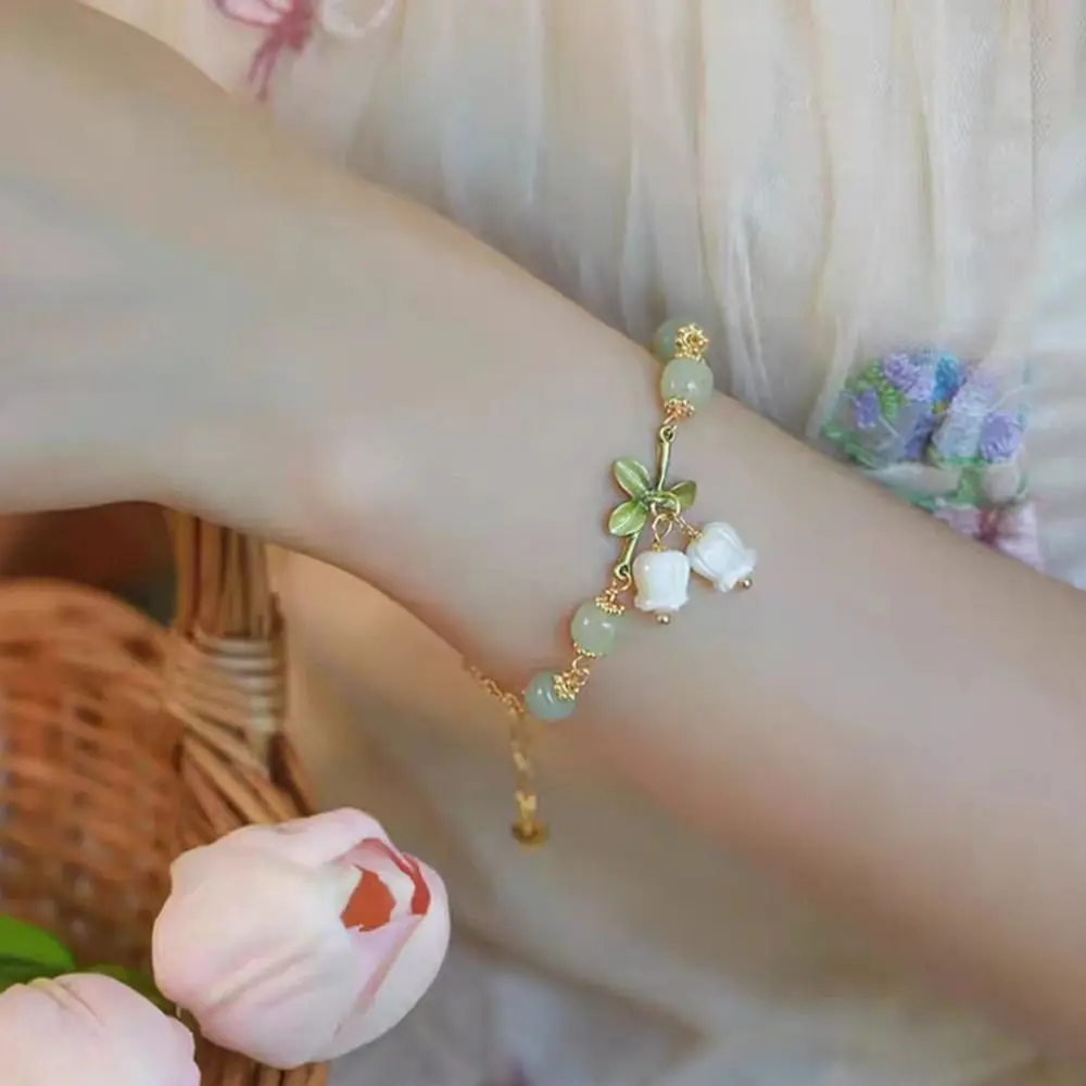Retro Cherry Pendant Orchid Bracelet Exquisite Charm Flower New Chinese Style Bracelet Pendant Adjustable Beaded Hand Ring Gift