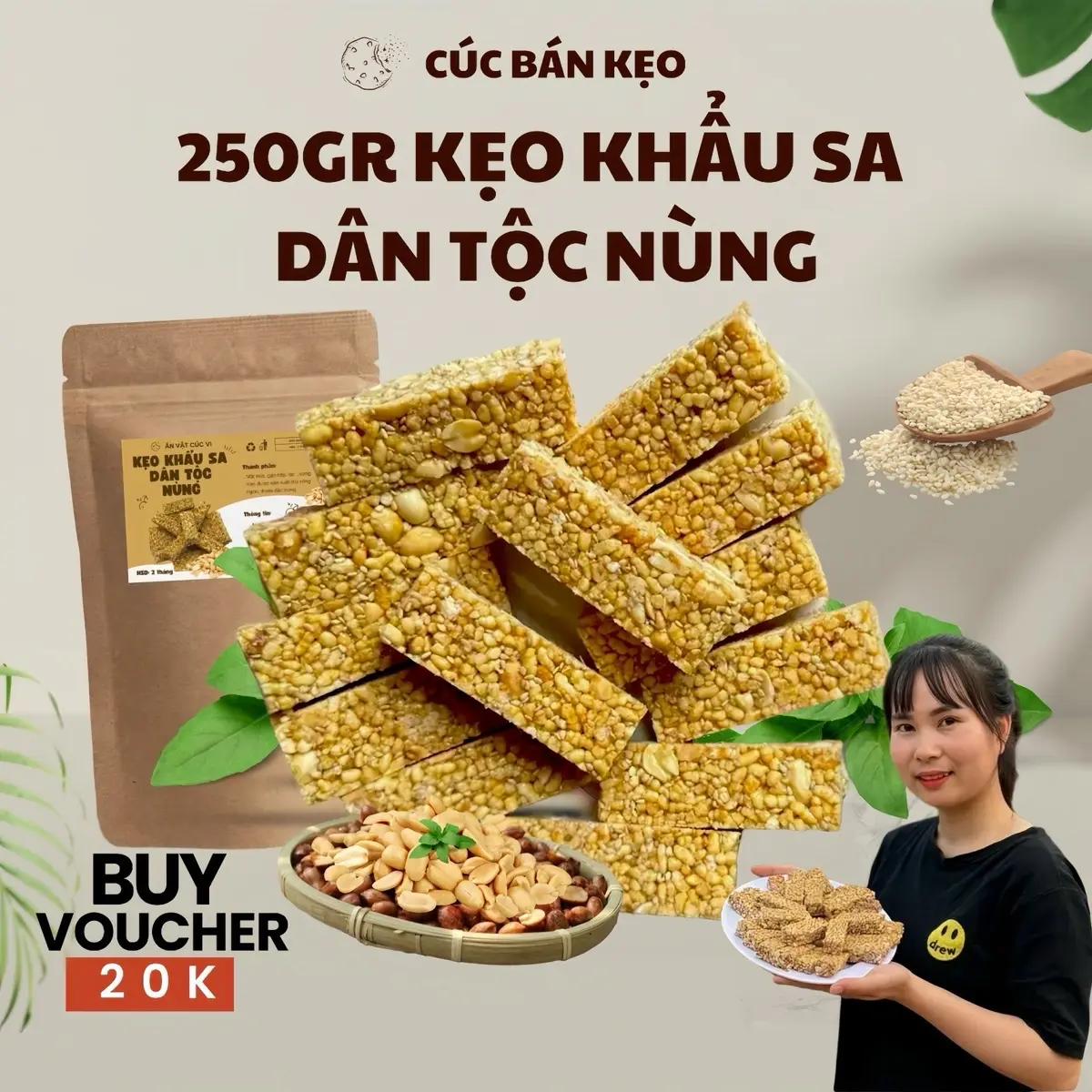 Kẹo khẩu sa  gói 250g một loại kẹo truyền thống của người dân tộc nùng