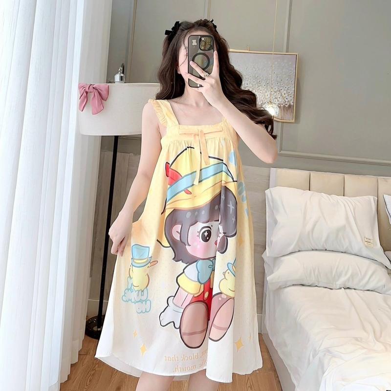 Đầm 2 dây váy ngủ mặc nhà dáng cánh tiên chất lụa xước phom từ 40-65kg Nữ Đầm Ngủ Women Dress 6