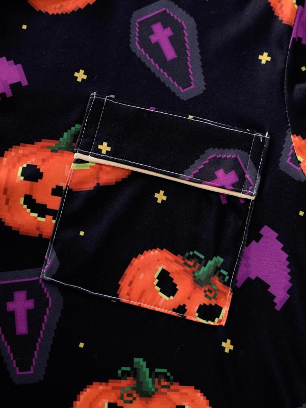 Women's Halloween Themed Pajama Two-piece Set, Casual Comfortable Long Sleeve Top & Pants PJ Set, Ladies Sleepwear for All Seasons 3